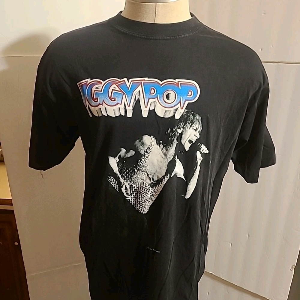 VINTAGE IGGY POP 1988 LARGE SHIRT PUNK POP BLUE THUNDER POWER STOOGES